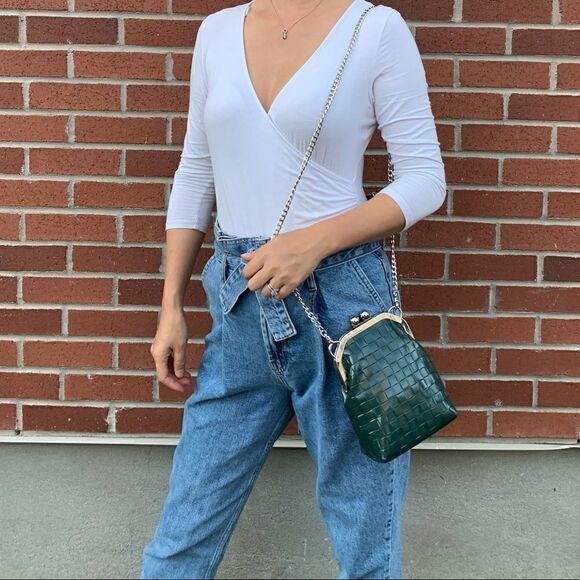 Handmade Genuine Embossed Leather Purse /Push Lock Crossbody/Shoulder bag - Picture 7 of 16